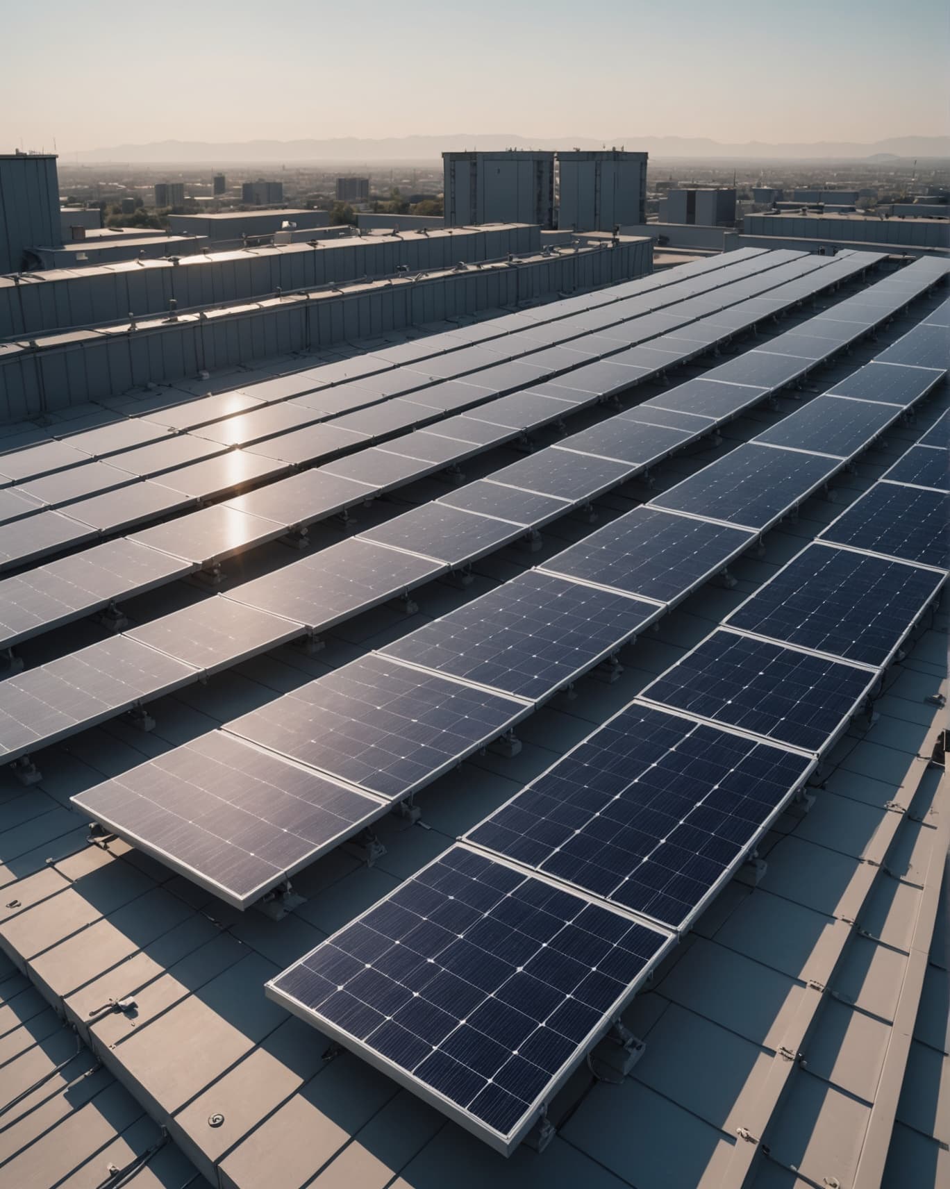 Solar worker installing rooftop solar panels