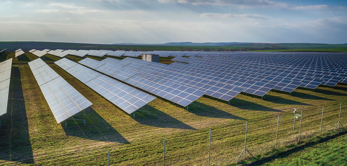 Large fields of solar panels serve as generation plants for the grid